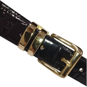 Men's Black‎ Leather Belt Gold Buckle Dress 42-46